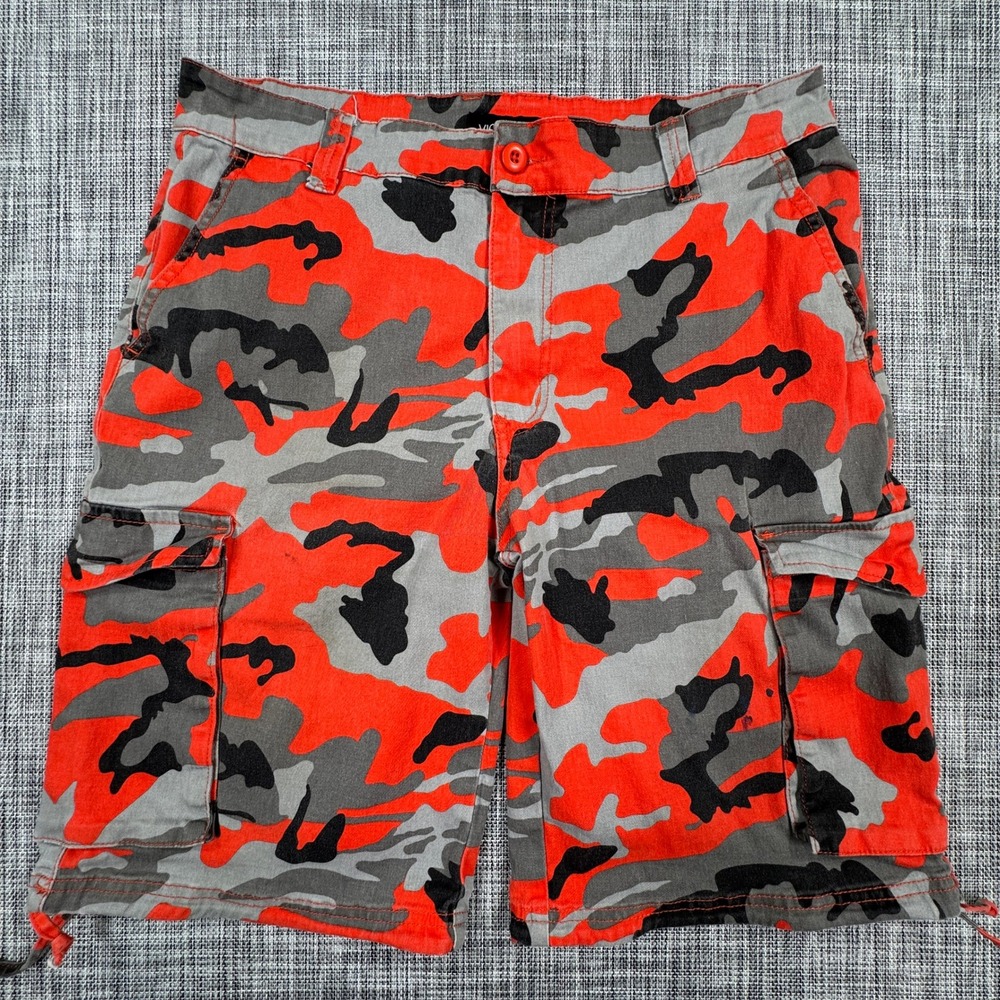 Victorious Cargo Shorts Mens 36 Orange Gray Camo Cotton Stretch Utility Pockets